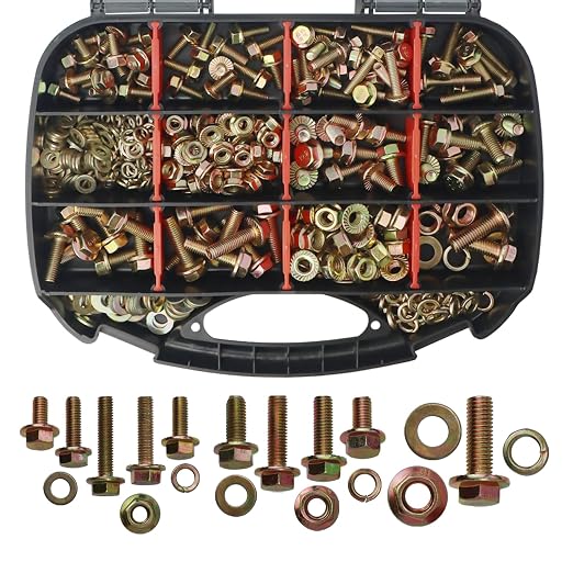 404Pcs Class 10.9 Metric Flange Bolts Kit - M6 M8 M10 (12-30mm) Serrated Hex Bolts with Nuts & Washers, Yellow Zinc, Storage Case for Light Equipment & DIY