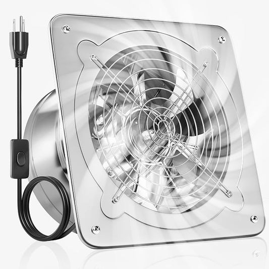 Voltset 8-Inch Kitchen Exhaust Fan, 535 CFM Exhaust Fan for Garage,Wall Mounted Attic Vent Fan, Metal Extractor Ventilation Fan with Backdraft Damper and Switch for Home Basement Industrial Use,Silver