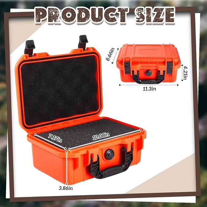 Relaxweex 1 Pcs Waterproof Hard Case with DIY Customizable Foam Insert Portable Protective Case with Knife for Camera Drones Equipments Tools Test Instruments(Reddish Orange,11.3 x 8.7 x 4.2 Inch)