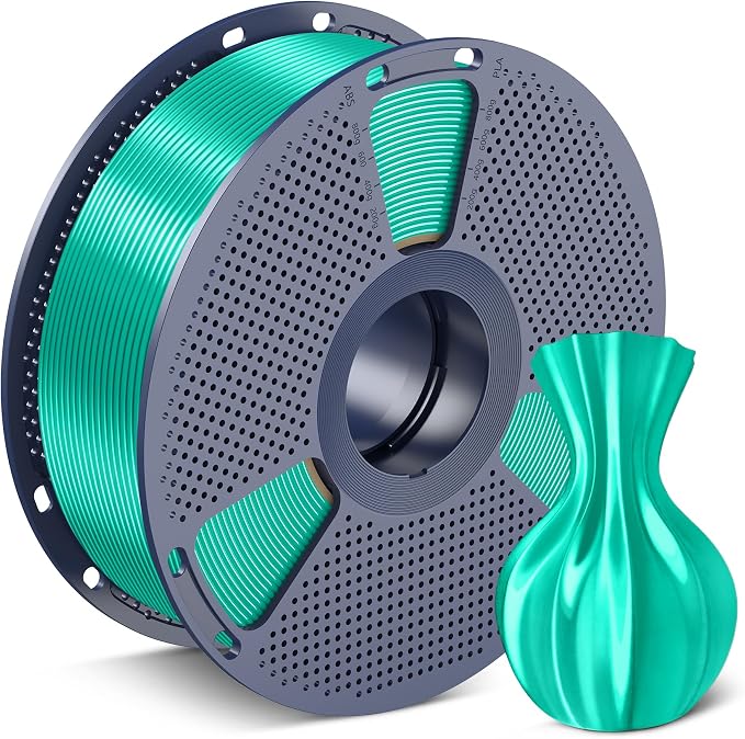 SUNLU Silk PLA Filament 1.75mm, Neatly Wound Shiny PLA 3D Printer Filament, Dimensional Accuracy +/- 0.02mm, Fit Most 3D Printers,Good Vacuum Packaging, 1kg Spool(2.2lbs), Silky Green