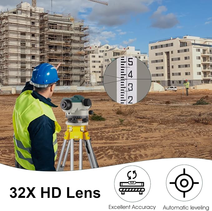KEZERS 32X Automatic Optical Level Kit with Self- Leveling Magnetic Dampened Compensator and Transport Lock,High Precision Height/Distance/Angle Level Measure - KL-32X