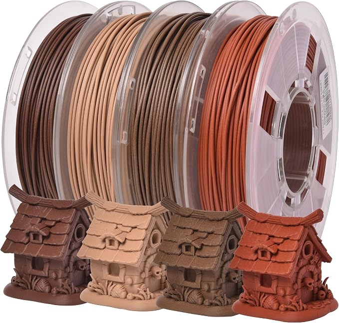 RAMBERY 250gX4 Wood PLA Printer Filament Bundle 1.75mm 3D Printing Filament Real Wood Fibers Added Fit Most Printers, Total 1kg, 2.2 lbs