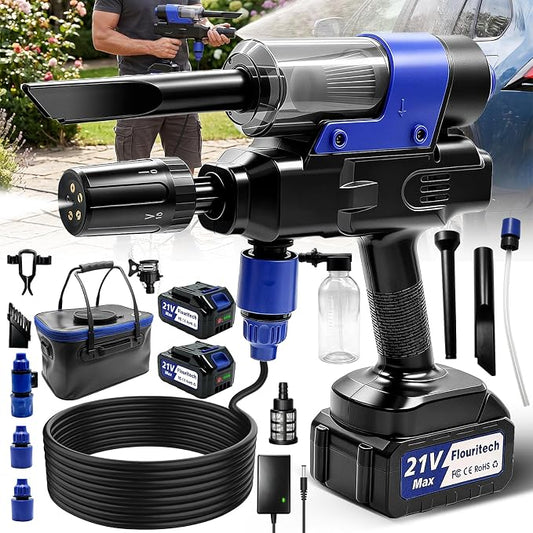 Cordless Pressure Washer, Portable Pressure Washer with 2 Batteries, 3-in-1 Handheld Power Washer for Wash, Blow & Vacuum, 5-in-1 Nozzle, Battery Powered Pressure Washer for Car, Patio & Home Cleaning