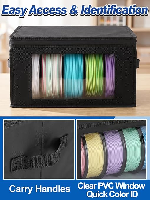 Waterproof Lining & Zipper 3D Filament Storage - Holds up to 12 Spools, 3D PriSnting Printer Accessories Square Filament Storage Dry Box for Home Office Studio, 16''Lx7.8''Wx8''H, 2pcs
