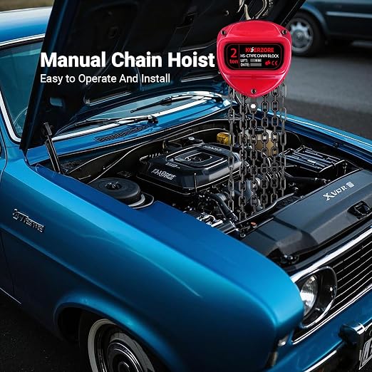 2 Ton Hand Chain Hoist 4400 Lbs Capacity 20ft Lift Manual Come Along Winch with G80 Steel Chain & Dual Hooks for Engine Lift, Warehouses, Automotive, Machinery
