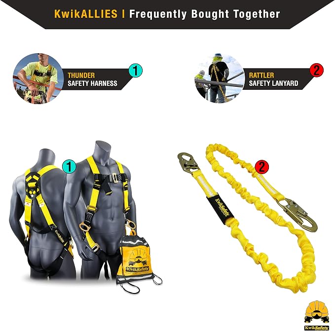 KwikSafety - TAIPAN Safety Lanyard [1 PACK] Flat Safety Harness Lanyard Fall Protection ANSI Tested OSHA