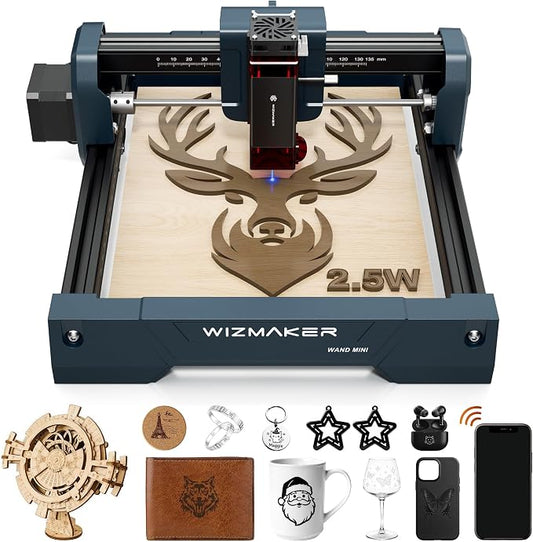 Wizmaker Mini Laser Engraver, 2.5W Laser Engraver Machine,0.04mm Spot Size,12000 Mm/Min Processing Speed, Supports WiFi, Hotspot, and USB Connections, Ideal for Home, Studio, Market, and Desktop Use