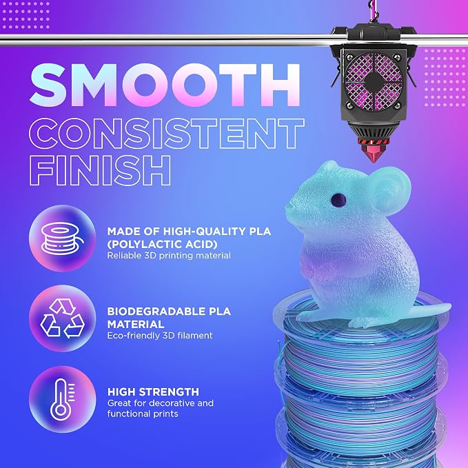 Cookiecad PLA Filament 1.75mm 1kg Rainbow Multicolor 3D Printer Filament - Mermaid PLA