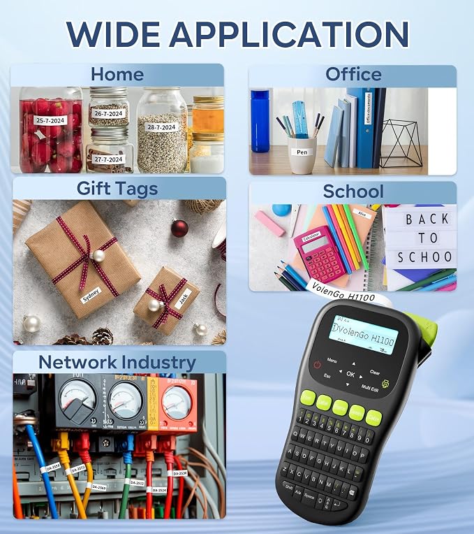 Label Maker Machine with-Tape, Wire Label Maker Waterproof-Labels, H1100 Handheld Electric Labelmaker with Keyboard, Backlit-LCD & One-Touch Key & Laminated-Tape, Home Industrial Office Organization