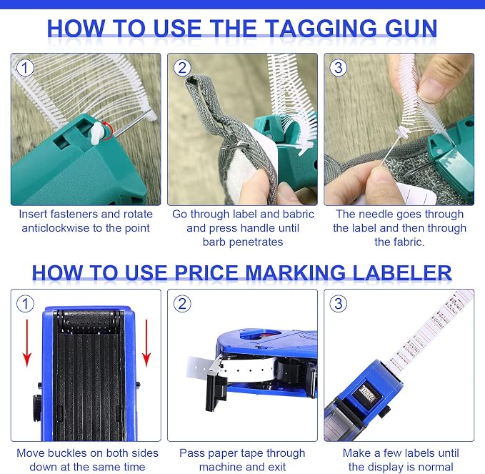 Honoson 1121 Pieces Clothing Price Tag Gun Machine Retail Price Tag Gun Attacher with Label Standard Barbs Metal Needles for Clothes Store Warehouse Consignment Garage Yard(Basic Colors)