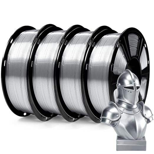 GEEETECH 4KG Silk Silver PLA Filament 1.75mm, 3D Printer Shiny Silk Filament,1kg Spool (2.2lbs), Dimensional Accuracy +/- 0.02mm, Fit Most FDM Printer (Silk Silver)