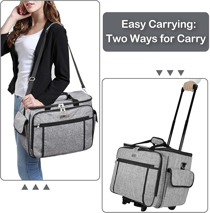 CAB55 Rolling Sewing Machine Case, Detachable Rolling Sewing Machine Carrying Case on Wheels, Trolley Tote Bag with Removable Bottom Wooden Board for Most Standard Sewing Machine and Accessories
