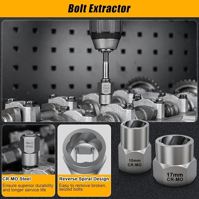 Topec 21 PCS Bolt Extractor Kit, 3/8" Drive Bolt & Nut Remover Socket Set, HSS 4341 Small Screw Extractor Set, 2-in-1 Removal Tool for Stripped, Broken, Damaged, Rounded Nuts, Screws