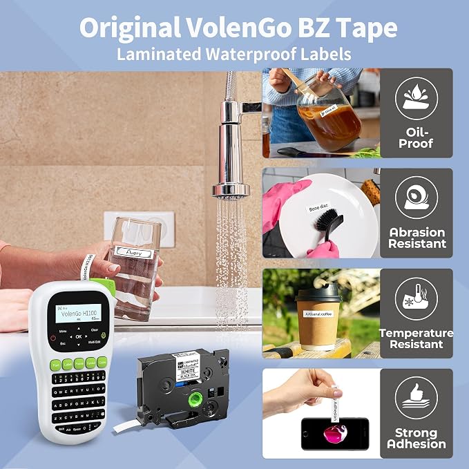H1100 Label Maker, Labeler Machine with 4 Tapes 12mm Laminated, Backlit Handheld Labeling Maker, Portable Label Printer for Home, Waterproof Removable Freezer Food-Labels for Jars/Containers/Bottle