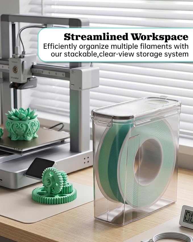 3D Printer Filament Storage Box, 4-Pack Airtight Containers for 1kg | Airtight silicone gasket and locking clips protect 1kg filament spools from moisture and dust for stable printing performance