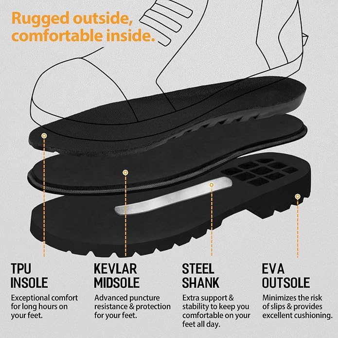 Rubber Work Boots with 800g Insulation, Puncture-Proof Steel Toe & Shank, Lightweight EVA Outsole Waterproof Insulated Neoprene Hunting Boots for Farming, Construction and Manufacturing (Size 6-14)