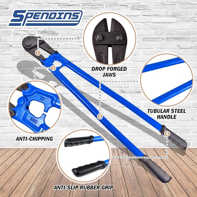 36 IN Bolt Cutter with Drop Forged Cr-Mo Alloy Steel Blades,with Ergonomic Handle,Heavy Duty Metal Cutter for Rebars, Chains, Locks, Wires, Bolts, Fence.