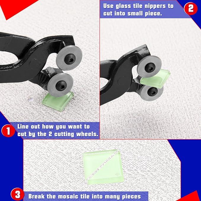 GOLD DEER Glass Mosaic Cutter Kits Heavy Duty Mosaic Wheeled Glass Nippers Wheeled Glass Tile Nipper Running Plier Breaking Grozer Plier Mosaic Tile Cutter Mosaic Tools for Craft Glass Cutting
