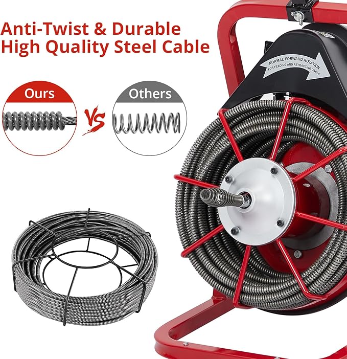 GarveeLife 75 ft 1/2 in Electric Drain Cleaner Machine Auto Feed Drain Auger for 1 to 4 in Pipes Professional Sewer Snake with 4 Cutters Gloves Heavy Duty Clog Remover