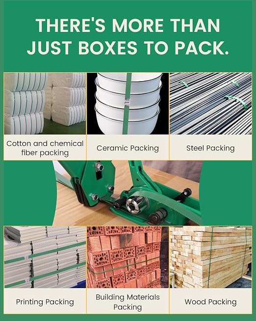 FoundGo PET Banding Strapping Kit for Heavy Duty Tough Pallet Packaging Strapping Tool with >1500lbs 5/8" x 1000' PET Strapping Roll & its own Pull-Out Box 100 Corner Protectors 300 Seals