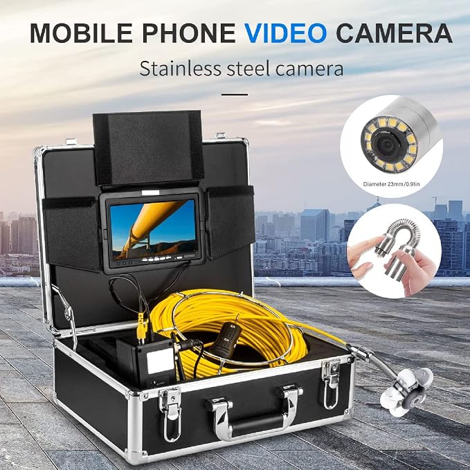 23mm Sewer Inspection Camera Head, Stainless Steel Professional IP68 Pipe Drain Endoscope Camera Accessory with 12 LED Lights