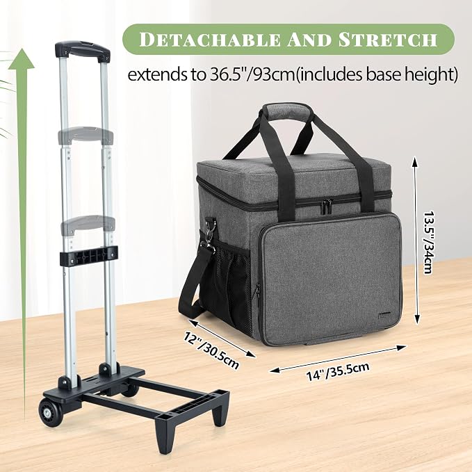 LUXJA Rolling Scrapbook Tote, Scrapbook Bag with Detachable Dolly (Patented Design), Gray