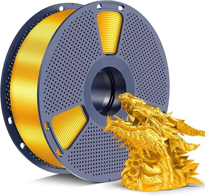 SUNLU Silk PLA+ Filament 1.75mm, Chrome Like Gloss Finish, Smooth Silk Texture, Upgraded Formula for Stable Printing, 1kg(2.2lbs) PLA Plus 3D Printer Filament, Gold