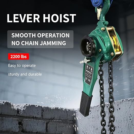 Water Green Industrial Lever Hoist, 1 Ton (2200 lbs) Capacity, 3 Meter/10 Ft Lift, Manual Hand Chain for Construction & Workshop