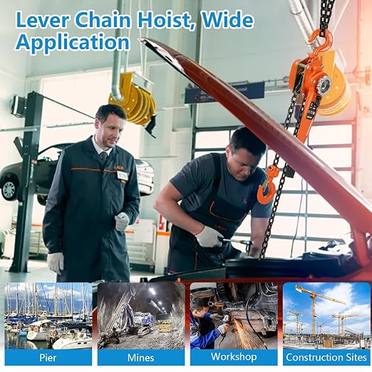 Manual Lever Chain Hoist, 0.75Ton 10Ft Lift Lever Hoist Ratchet Chain Puller Hoist w/2 Portable Hooks for Building Garages, Heavy Duty Chain Lifting & 360° Rotation Hook, Automotive Machinery