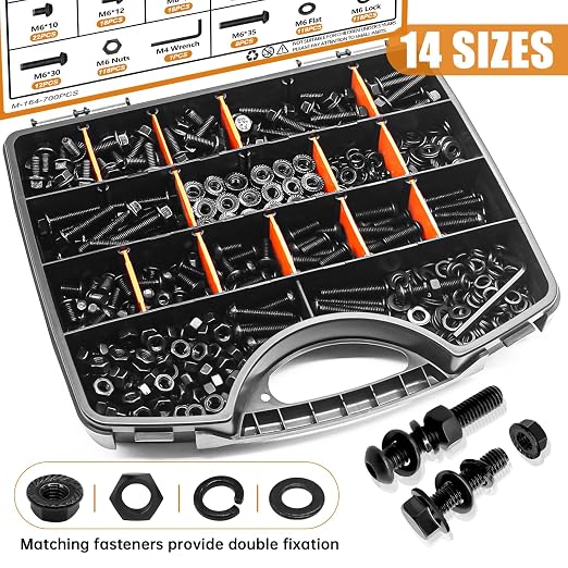 mankk 700PCS M6 Flange Bolt and M6 Button Head Hex Socket Cap Screws Assortment Kit M6×1.0 (10mm to 35mm) Metric Grade 10.9 Alloy Steel Class Hex Bolts and Nuts Washers Kit