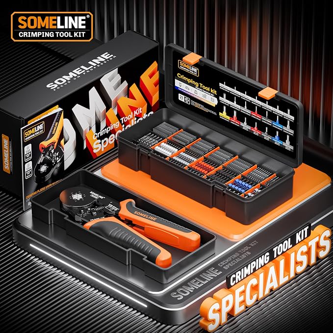 SOMELINE Ferrule Hexagonal Crimping Tool Kit, 21 Sizes Ferrules, Crimping Tool 28-7 AWG with 20-8 AWG Terminals Kit, for PLC Control Cabinets, Control Panels, Automotive Wiring, DIY Electrical