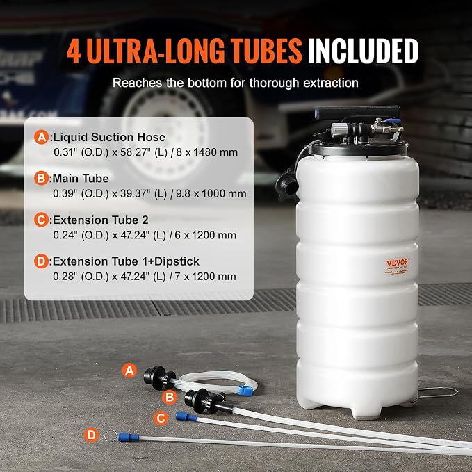 VEVOR 15L Pneumatic/Manual Fluid Extractor Pump, Oil Changer Vacuum Fluid Extractor, Oil Extractor Change Pump for Automotive, Oil Change & Fluid Change Tool with Dipstick and Suction Hose