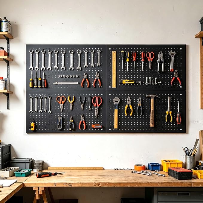 Metal Pegboard Panels, Heavy Duty Peg Boards, 24" x 12" Pegboards | Wall Organizer, Peg Board for Walls Home, Garage Tool Storage, Office Organization, Craft Room, Kitchen, Black