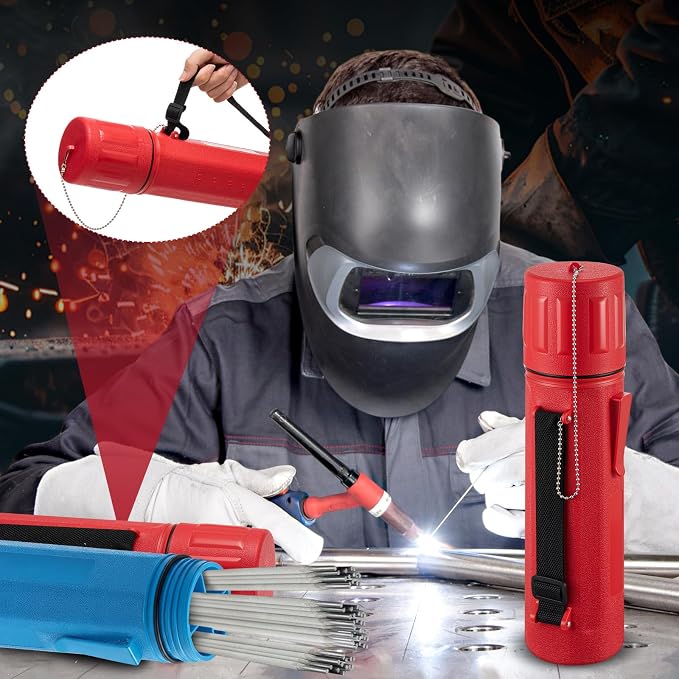 Zonon 4 Pcs Welding Rod Storage Tube 3" x 14" Welding Rod Holder Electrode Storage Container Airproof Waterproof with Adjustable Shoulder Strap, Compartment and Cover for Canister(Red and Blue)