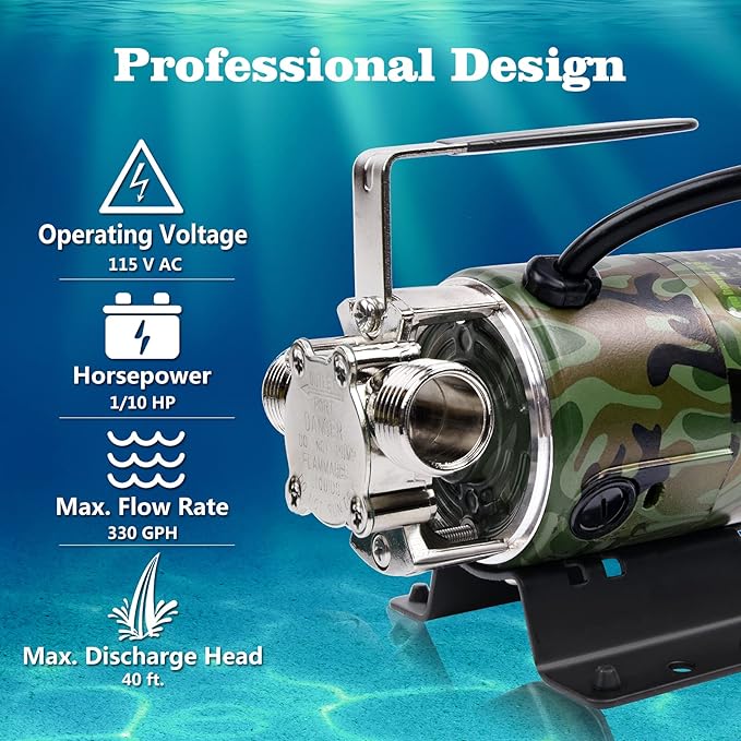 TIGEROAR Water Transfer Pump 115V With Switch 330 GPH Utility Pump 0.1HP Pool Pump Lightweight Portable with 6 ft. Hose and 3/4 in. Ports for Water Draining