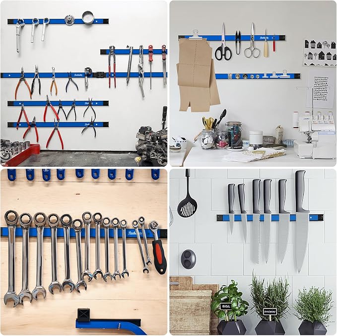 4 Pieces 24" Magnetic Tool Holder Strip, Blue Magnet Bar, Metal Tool Organizer Rack for Garage Organization, Easy To Install in Workshop, Mounting Screws Included