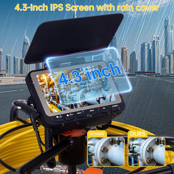 Sewer Camera 66ft,Drain Pipe Camera HD 4.3in Screen DVR 23MM Plumbing Snake Borescope with 12pcs LEDs Light, IP68 Sewer Inspection borescopes for Plumber(66ft/20M)