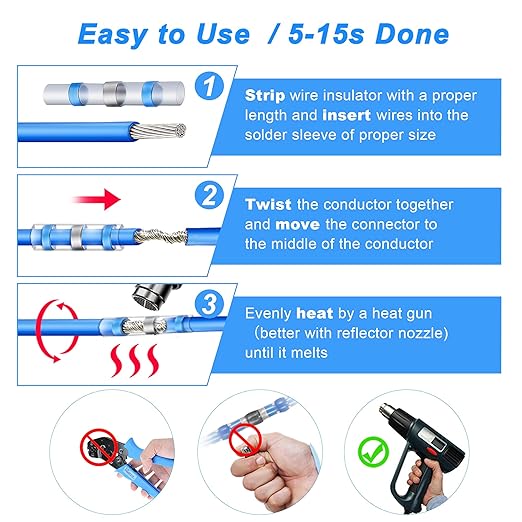 Kuject 420PCS Solder Seal Wire Connectors, Self-Solder Heat Shrink Butt Connector Sleeve Waterproof Insulated Electrical Butt Splice Wire Terminals for Marine Automotive Boat Wire Joint