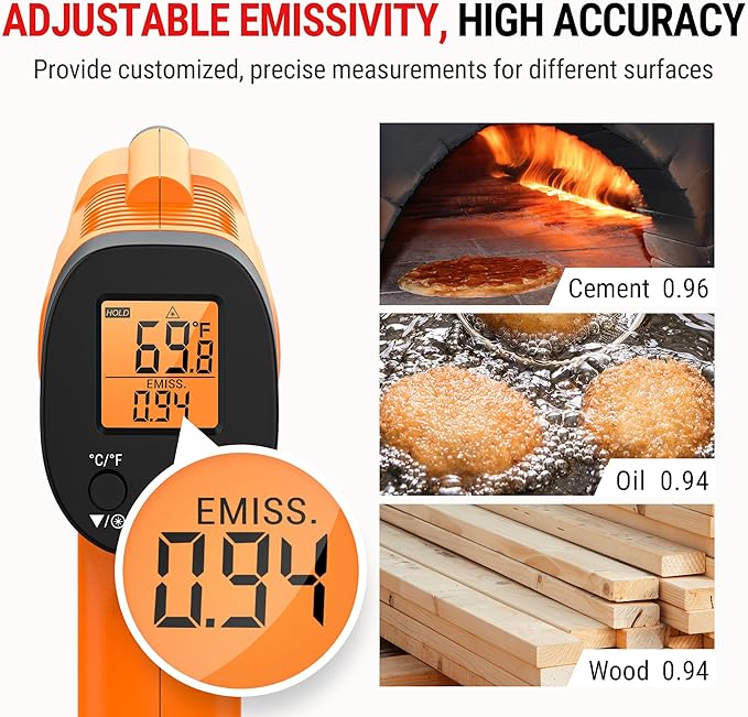TempPro TP30 Infrared Thermometer Gun, Laser Thermometer for Cooking, Pizza Oven, Griddle, Engine, HVAC, Temperature Gun with Adjustable Emissivity & Max Measure -58°F ~1022°F, Gift for Dad Husband