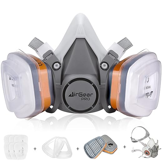 AirGearPro M-500 Reusable Respirator Mask with Filters | Ideal for Painting, Woodworking, Construction, Sanding, Spraying