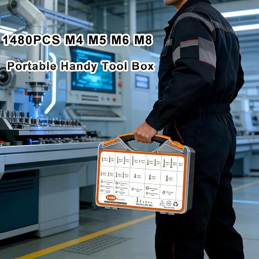 1480pcs Metric Nuts and Bolts Assortment Kit, M4 M5 M6 M8 Bolt Assortment, Grade 8.8 Alloy Steel with Yellow Zinc Plated, Length from 12-30mm