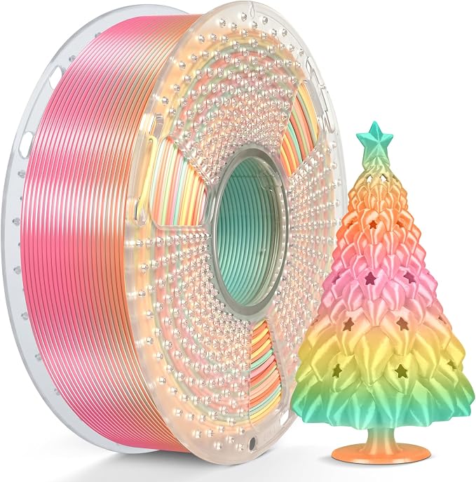 SUNLU Silk Rainbow PLA Filament, Multicolor Silk 3D Printer Filament 1.75mm +/- 0.02mm, Fast Color Change Each 8 Meters, 330 Meters, 1kg/2.2lbs, Silk Rainbow 05(Pale Green-Orange-Light Pink-Yellow)