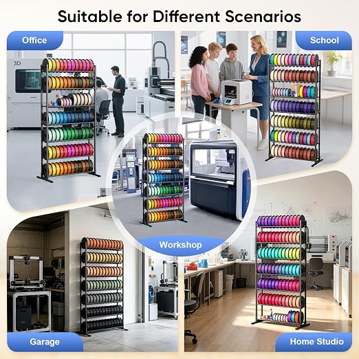 3D Printer Filament Storage Rack with Removable Basket, 7-Tier Heavy Duty Metal Spool Organizer Holds 84 Spools, Large Capacity Shelf for 3D Printing Station, Workshop, Office & Studio