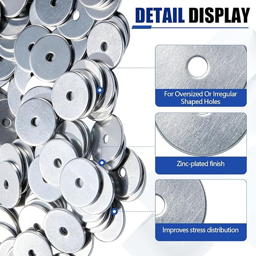Yaocom 200 Pieces 3/16" x 1-1/4" Zinc Fender Washers Thickness 2mm Fender Washers for Wood and Wet Environment
