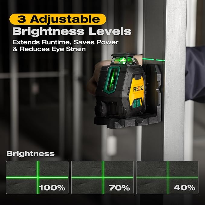 PREXISO 360 Laser Level with Tripod & 2 Plumb Dots - IP54 Rechargeable Point Cross Laser Level Self-Leveling- Lazer Leveler Tool 3 Brightness Settings, Plumb Spot Lazer Level for Construction, Ceiling