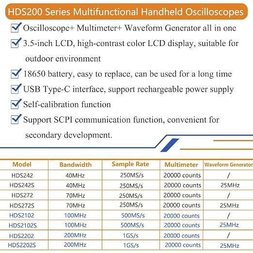 70MHz Bandwidth Oscilloscope, OWON HDS272 Dual Channel Oscillograph, with Digital Oscilloscope Multimeter Tester Functions for Auto Measurement Educational Laboratory Testing OWON HDS272/70MHz/2CH
