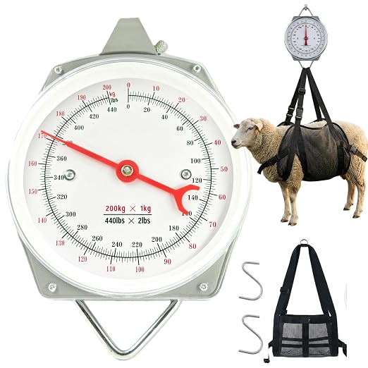 440lb Mechanical Hanging Scale with Calf Sling | 2-in-1 Animal Weighing Kit for Calves, Goats, Sheep, Dogs | Heavy Duty Easy-Read Spring Dial for Farm Ranch.
