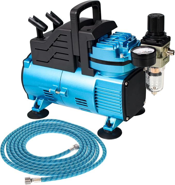 Master Airbrush 1/5 HP Cool Runner Dual Fan Air Compressor Kit Model TC-420 - Professional Single-Piston with 2 Cooling Fans, Longer Running Time without Overheating, Regulator Water Trap Holder