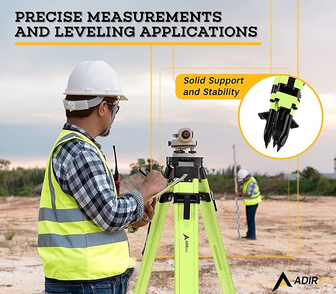 AdirPro Laser Level Tripod - Universal Heavy Duty Survey & Transit Tripod - 5/8" x 11" Thread - Quick Clamp - Aluminum Construction for Lasers & Levels (Green)