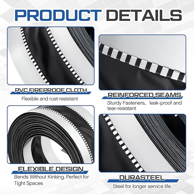 Zonon 7-1/2 x 50 ft Vinyl Flexible Duct Connector Canvas Duct Connector Roll for Dryers Range Hoods HVAC Kitchen and Other Household Scenarios